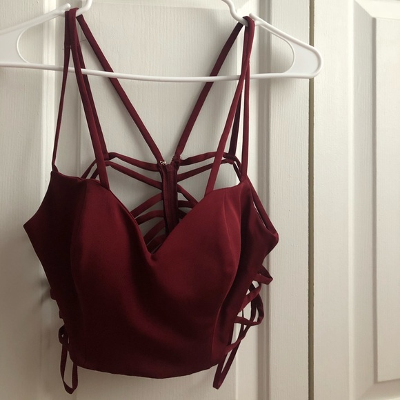 2 Piece Burgundy Prom Dress - Picture 2 of 3